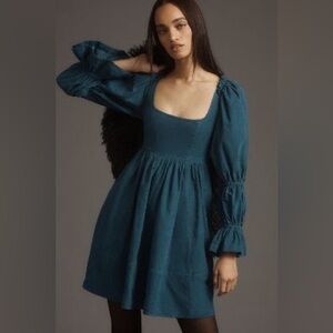PILCRO SQUARE-NECK CORDUROY BABYDOLL MINI DRESS